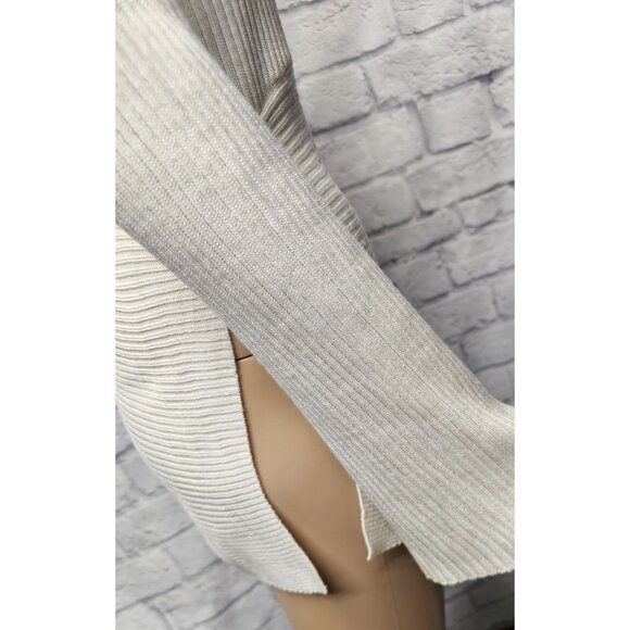 VENUS S IVORY CREAM COLD SHOULDER RIBBED KNIT GTOMMET TUNIC SIDE SLIT SWEATER TO - Picture 13 of 15